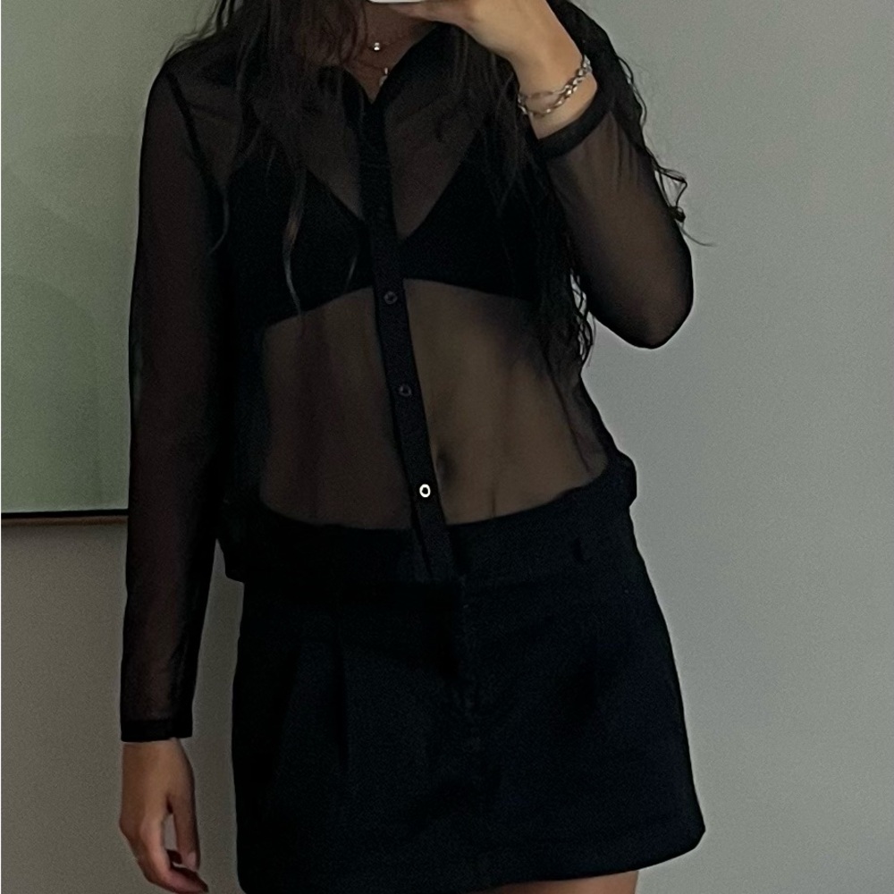 Sheer black button up